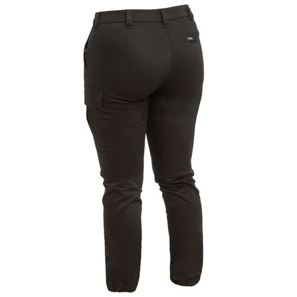 Bisley BPL6028 Womens Cotton Cargo Cuffed Pants, black, rear view