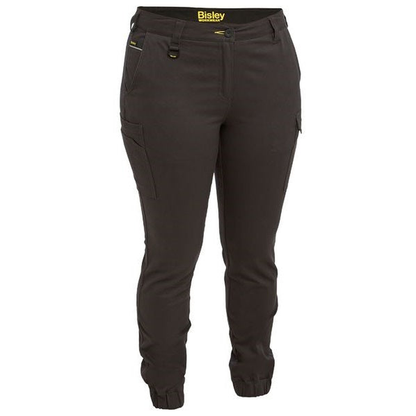 Bisley BPL6028 Womens Cotton Cargo Cuffed Pants, charcoal, front view, flattering fit