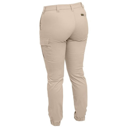 Bisley BPL6028 Womens Cotton Cargo Cuffed Pants, rear view stone
