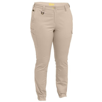 Stone coloured with cuffed ankles, Bisley BPL6028 Womens Cotton Cargo Cuffed Pants, front view