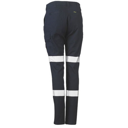 Bisley BPL6115T Womens Taped Cotton Cargo Pants, navy, rear view