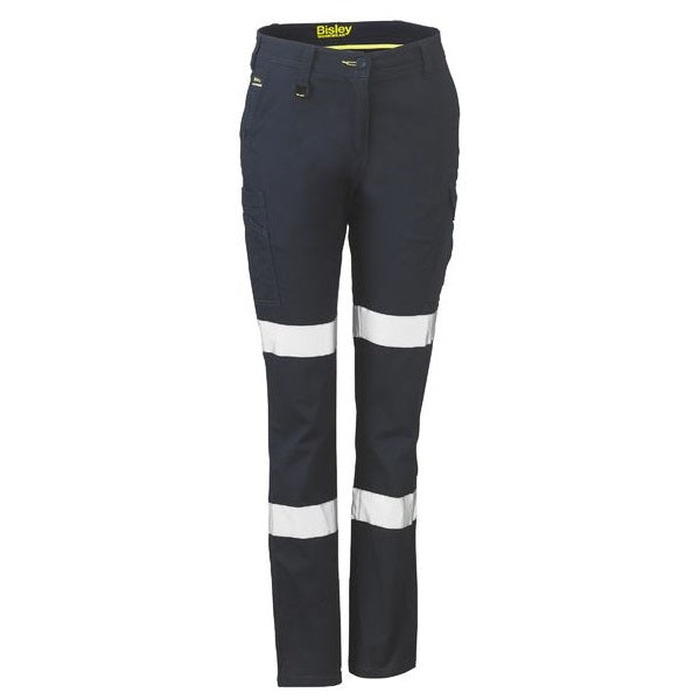Navy mid rise, UPF 50 protection, Bisley BPL6115T Womens Taped Cotton Cargo Pants, front view