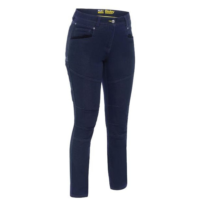 Navy denim, modern fit, stretch, Bisley BPL6137 Women's Flx & Move™ Denim Jeans, front view