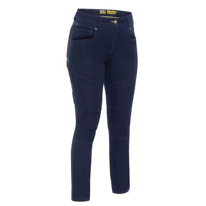 Navy denim, modern fit, stretch, Bisley BPL6137 Women's Flx & Move™ Denim Jeans, front view