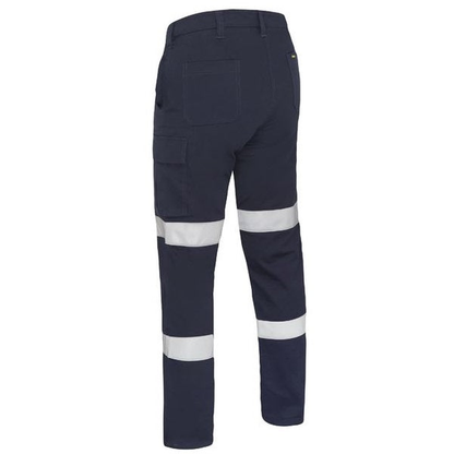 Bisley BPLC6008T Womens Taped Stretch Cotton Drill Cargo Pants, navy,rear view