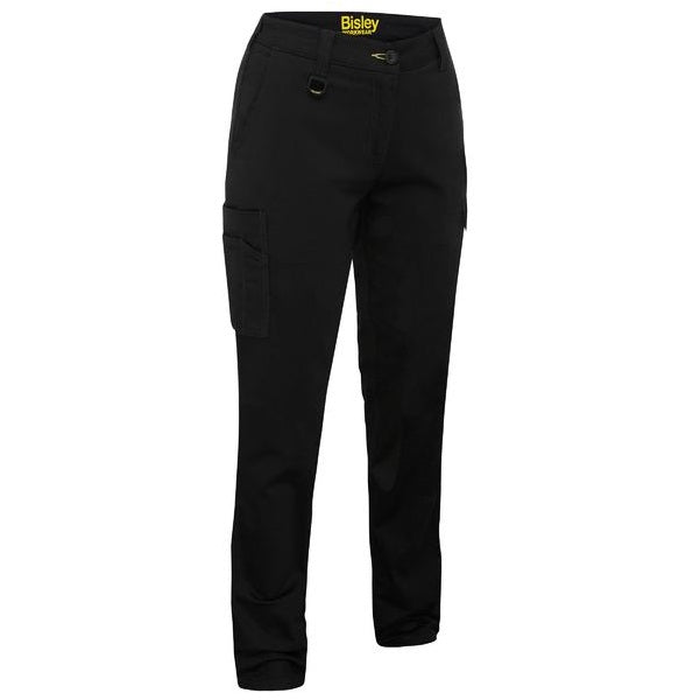 Black, midrise stretch, Bisley BPLC6008 Womens Stretch Cotton Cargo Pants, front view