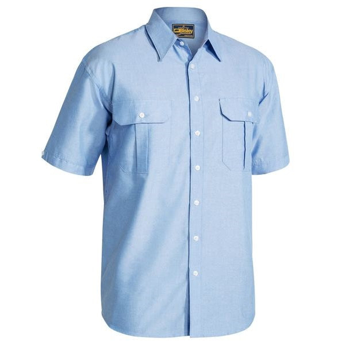 Premium fabric, blue, front view, Bisley BS1030 Oxford Short Sleeve Shirt