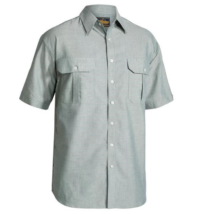Green button down, twin chest pockets, Bisley BS1030 Oxford Short Sleeve Shirt, front view
