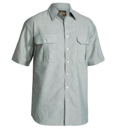 Green button down, twin chest pockets, Bisley BS1030 Oxford Short Sleeve Shirt, front view