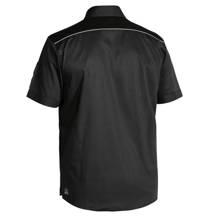 Bisley BS1133 Flex and Move Mechanical Stretch Short Sleeve Shirt, black, rear view