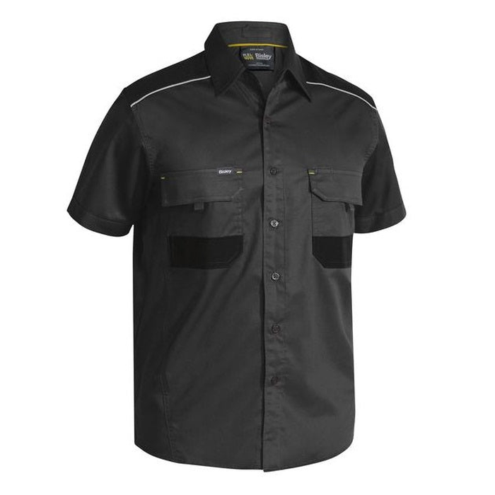 Charcoal, double front pockets, short sleeves, mens, Bisley BS1133 Flex and Move Mechanical Stretch Short Sleeve Shirt, front view