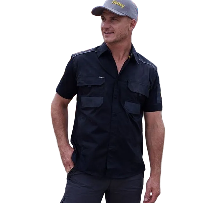 Model view, Bisley BS1133 Flex and Move Mechanical Stretch Short Sleeve Shirt, black