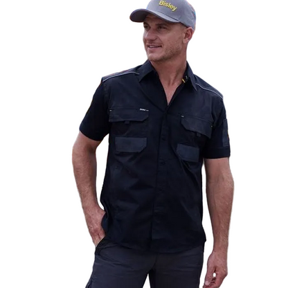 Model view, Bisley BS1133 Flex and Move Mechanical Stretch Short Sleeve Shirt, black