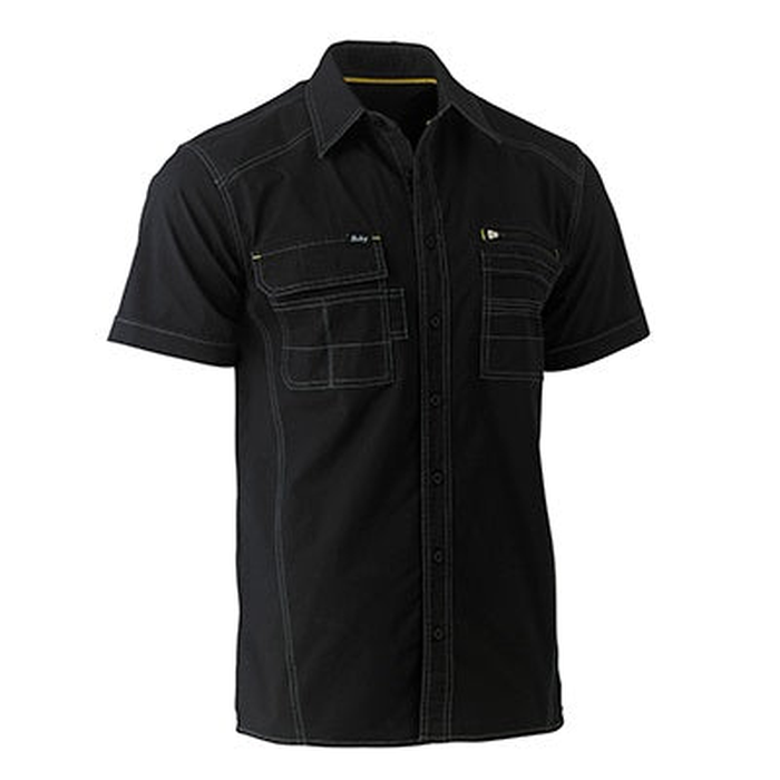 Black, mens, front view, Bisley BS1144 Flex and Move Utility Work Short Sleeve Shirt