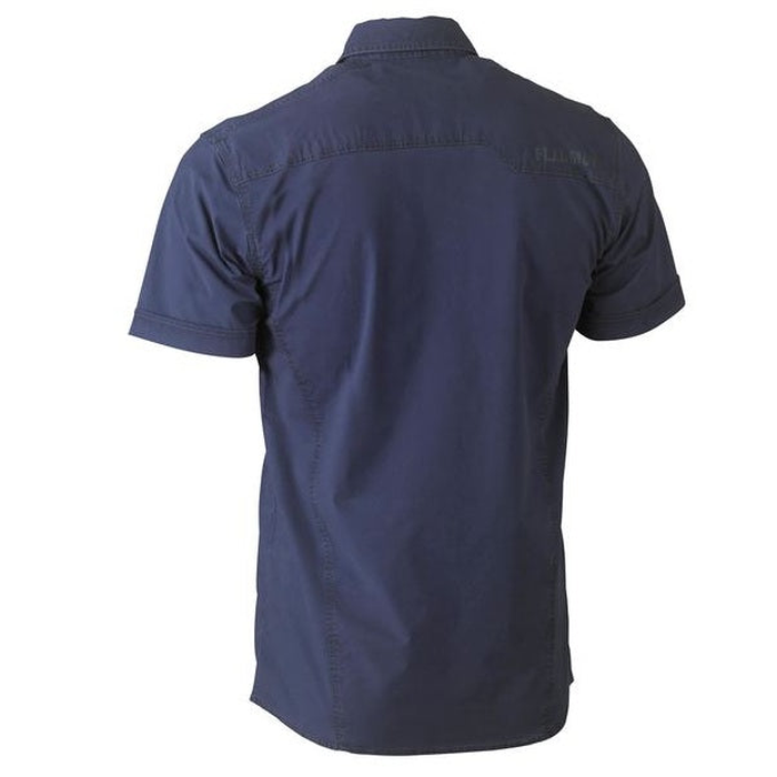 Navy, rear view, Bisley BS1144 Flex and Move Utility Work Short Sleeve Shirt