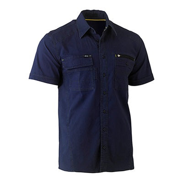 Navy blue mens, stretch premium fabric, Bisley BS1144 Flex and Move Utility Work Short Sleeve Shirt