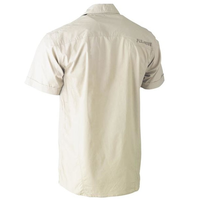 Stone, rear view, Bisley BS1144 Flex and Move Utility Work Short Sleeve Shirt