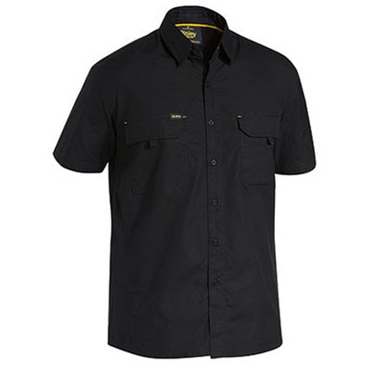 Black short-sleeve button-up shirt, Bisley BS1414 X-Airflow Ripstop Mens Work Short Sleeve Shirt, front view