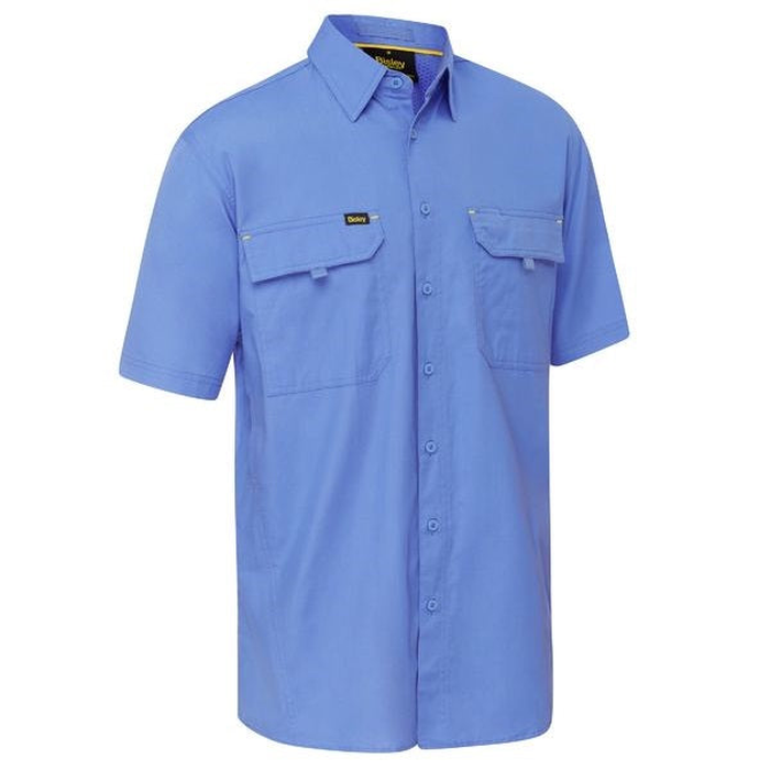 Bisley BS1414 X-Airflow Ripstop Mens Work Short Sleeve Shirt, light blue, double front pocket, front view