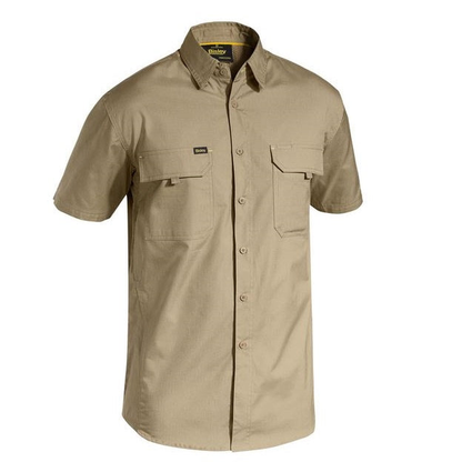 khaki, front view, Bisley BS1414 X-Airflow Ripstop Mens Work Short Sleeve Shirt