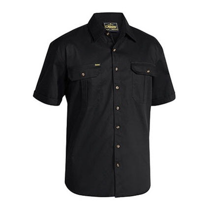 Modern fit, black, chest pockets, Bisley BS1433 Original Cotton Drill Short Sleeve Shirt, front view