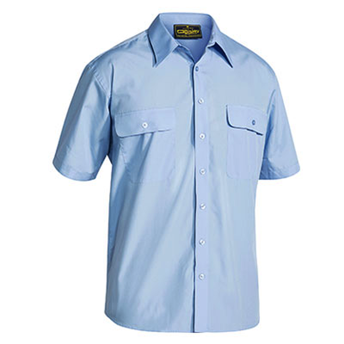 Light blue, two chest pockets, Bisley BS1526 Mens Perm Press Short Sleeve Shirt front view