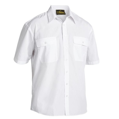White, breathable, professional, Bisley BS1526 Mens Perm Press Short Sleeve Shirt, front view