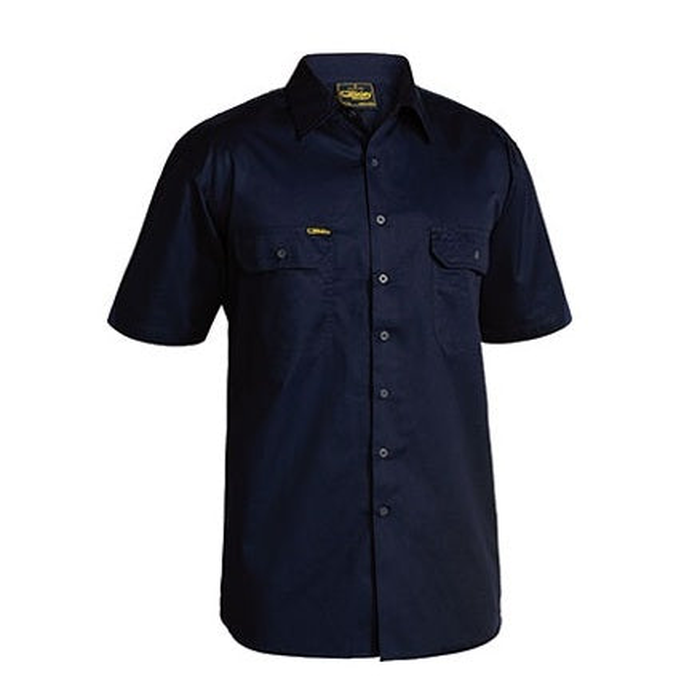 Bisley BS1893 Cool Lightweight Drill Short Sleeve Shirt, dark navy, front chest pockets, front view, mens