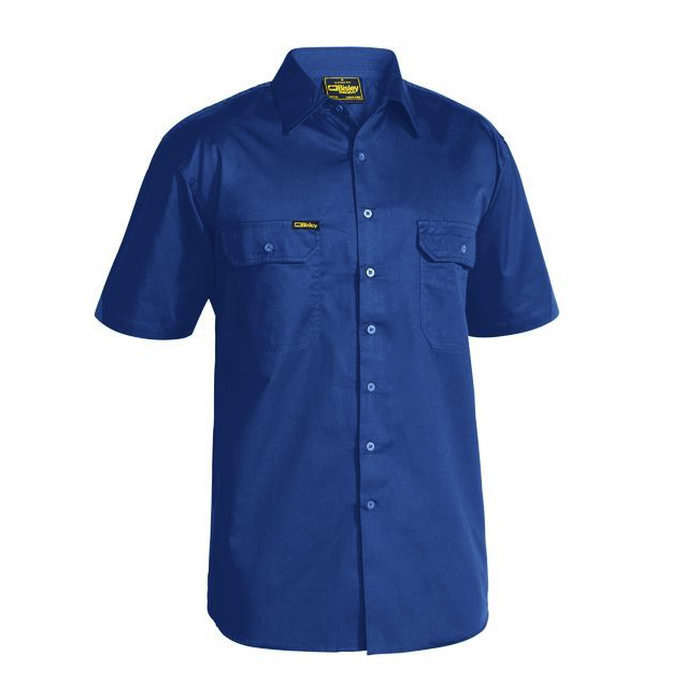 Royal blue, worksite, workwear, front view, Mens Bisley BS1893 Cool Lightweight Drill Short Sleeve Shirt