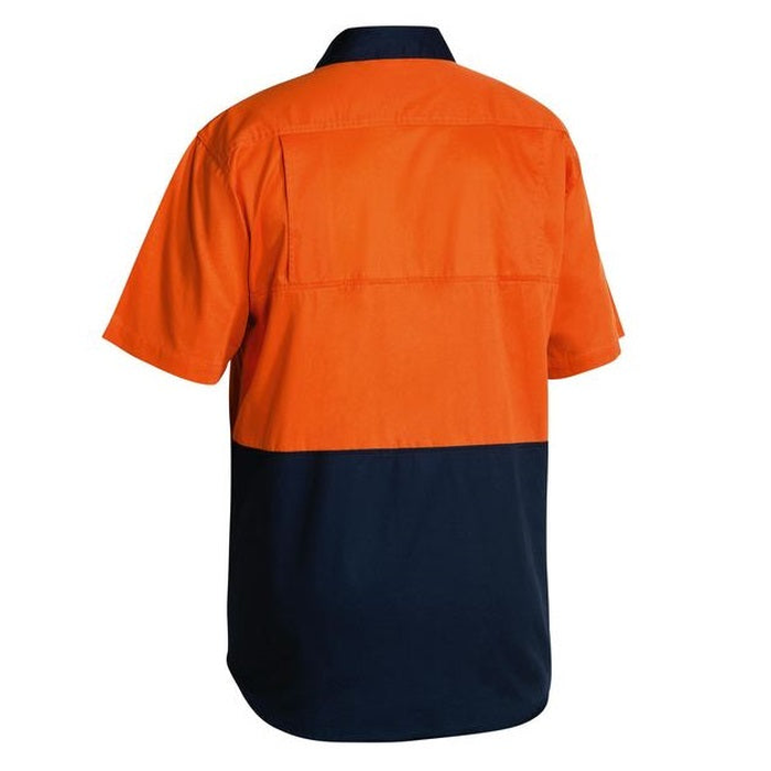 Orange/navy, rear view, Bisley BS1895 2-Tone Cool Lightweight Drill Short Sleeve Shirt