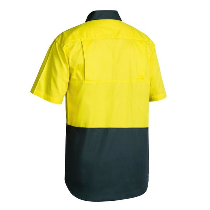 Bisley BS1895 2-Tone Cool Lightweight Drill Short Sleeve Shirt, yellow/bottle rear view