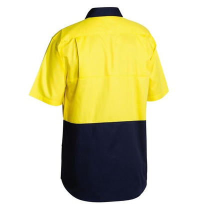 Bisley BS1895 2-Tone Cool Lightweight Drill Short Sleeve Shirt, yellow/navy, rear view