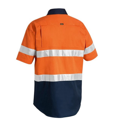 Mens, short-sleeve high-visibility Orange/navy, Bisley BS1896 2-Tone HiVis Taped Short Sleeve Shirt, back view