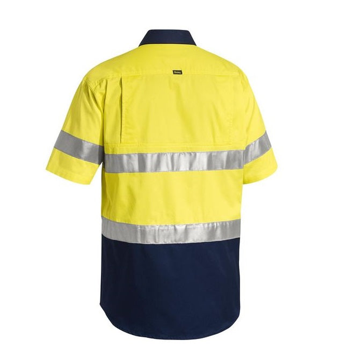 Bisley BS1896 2-Tone HiVis Taped Short Sleeve Shirt, yellow/navy, rear view