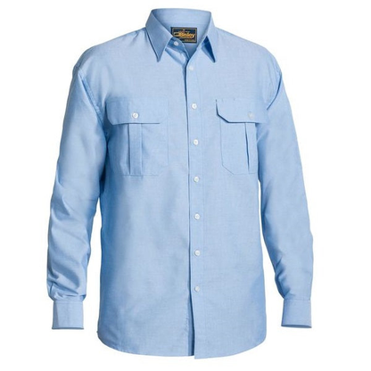 Blue with two chest pockets, Bisley BS6030 Oxford Mens Long Sleeve Shirt, front view