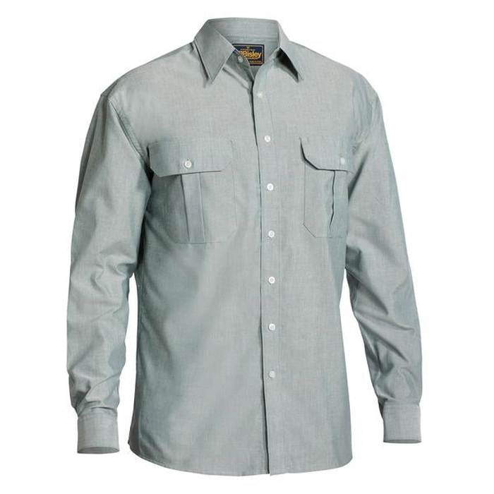 Green, button down, premium fabric, Bisley BS6030 Oxford Mens Long Sleeve Shirt, front view