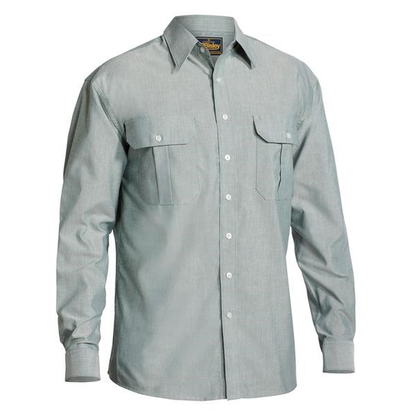 Green, button down, premium fabric, Bisley BS6030 Oxford Mens Long Sleeve Shirt, front view