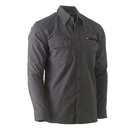 Charcoal, front view, Bisley BS6144 Flex and Move Utility Work Long Sleeve Shirt