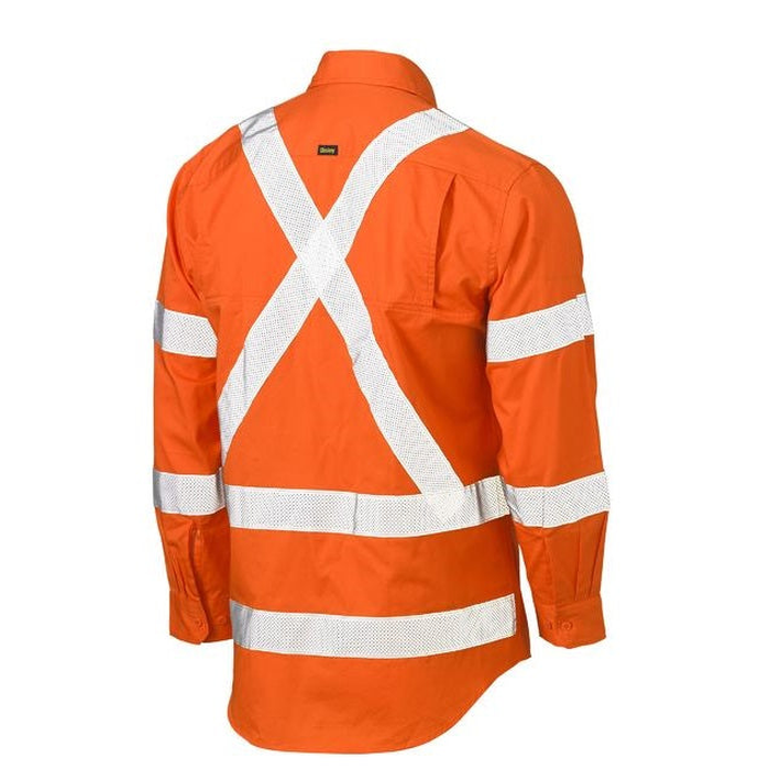 Bisley BS6166XT Taped X Back Cool Lightweight HiVis Drill Shirt, orange, rear view