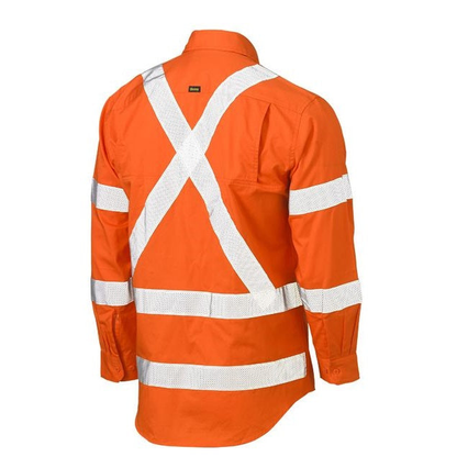 Bisley BS6166XT Taped X Back Cool Lightweight HiVis Drill Shirt, orange, rear view