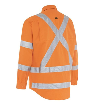 Bisley BS6166XT Taped X Back Cool Lightweight HiVis Drill Shirt, rail orange, rear view