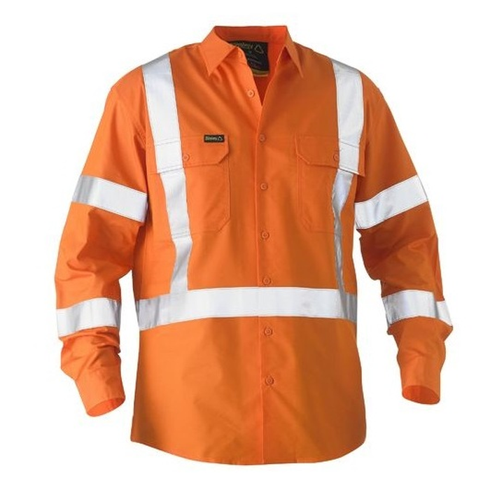 NSW Rail, Orange, Bisley BS6266XT X Taped HiVis Recycled Drill Shirt, Hi visability, traditional fit
