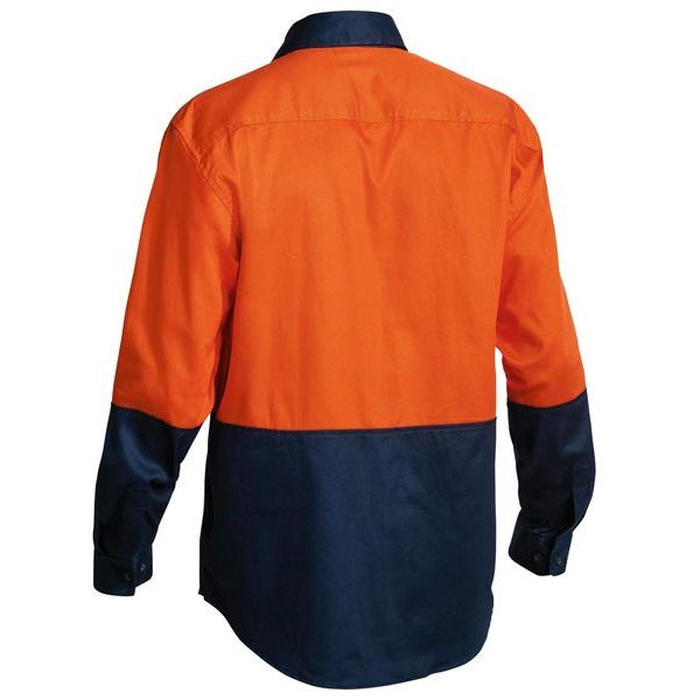 Rear view, orange/navy, Bisley BS6267 2-Tone HiVis Drill Long Sleeve Shirt