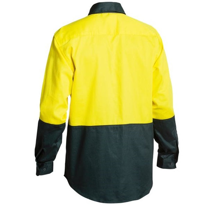 Yellow/bottle, rear view, Bisley BS6267 2-Tone HiVis Drill Long Sleeve Shirt