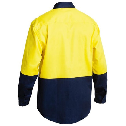 Yellow/navy, rear view, Bisley BS6267 2-Tone HiVis Drill Long Sleeve Shirt
