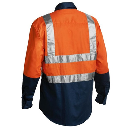 Rear view, orange/navy, Bisley BS6267T 2-Tone Taped HiVis Drill Long Sleeve Shirt
