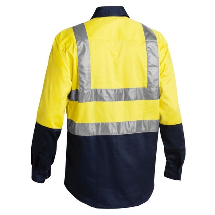 Bisley BS6267T 2-Tone Taped HiVis Drill Long Sleeve Shirt yellow/navy, rear view