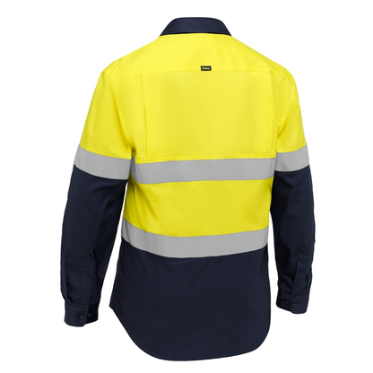Bisley BS6390T Industrial Taped Hi Vis Cool Lighweight Vented Shirt, yellow/navy, rear view