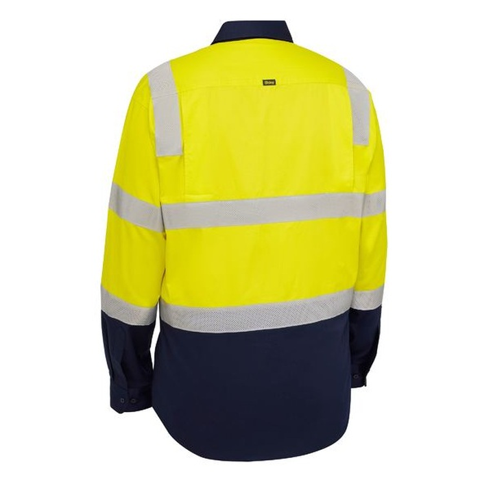 Bisley BS6396T Taped Biomotion Hi Vis Cool Lightweight Vented Shirt, yellow/navy, rear view