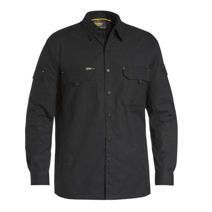 Black long sleeve, cooling design, tradie and worksite, Bisley BS6414 Mens X Airflow Ripstop Long Sleeve Shirt, front view